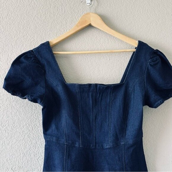 Planet Gold Women's Short Sleeve Square Neck Dress Denim Size Small - Picture 5 of 12